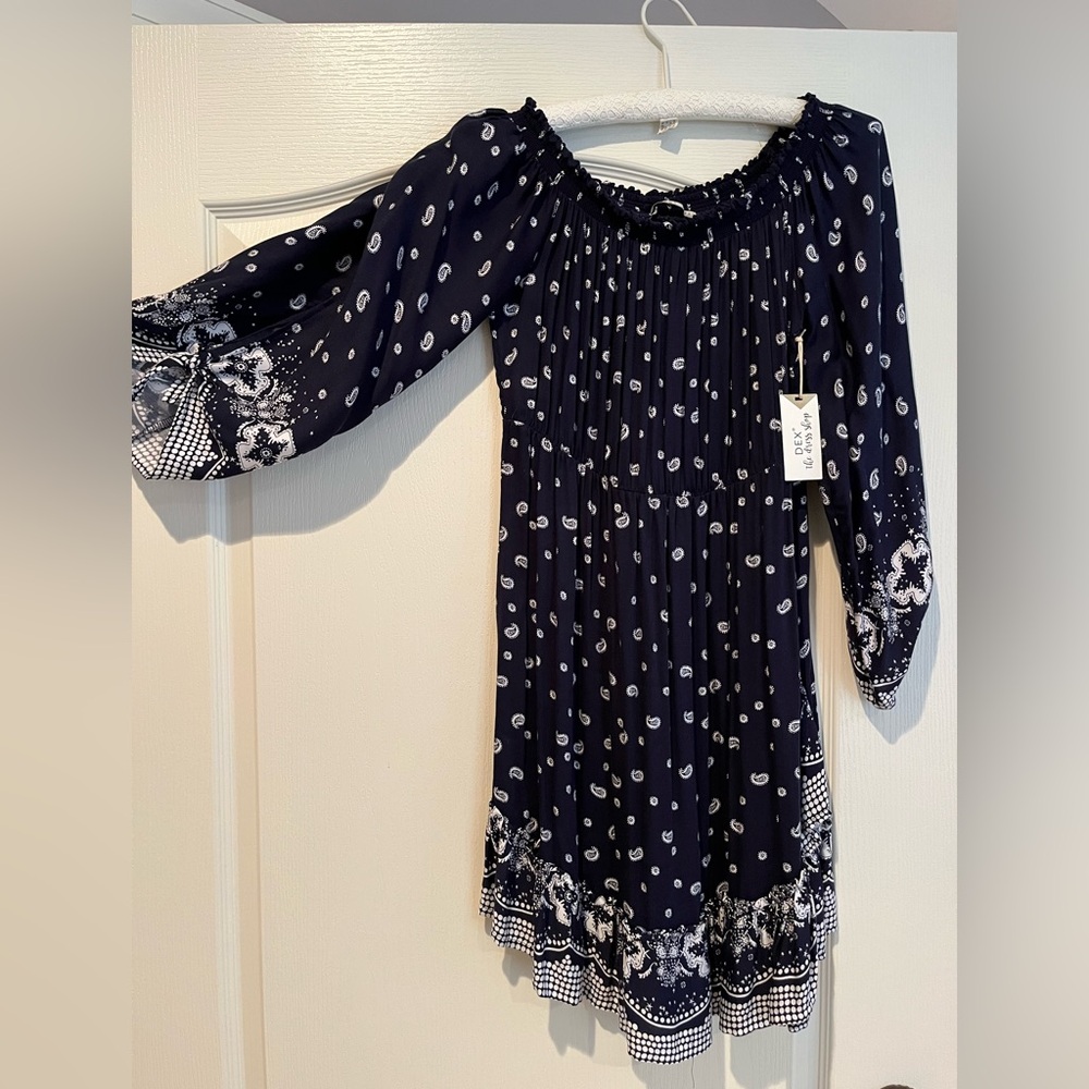 Dex Blue Ruched Sundress with Bell Sleeves